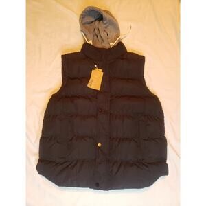 Wantdo Men's Black Winter Puffer Vest Jacket Medium Waterproof Removable Hood